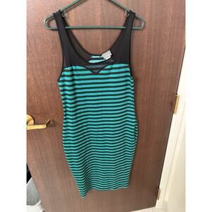Vintage Dots Y2K Bodycon Dress – Black & Green Striped – Size L